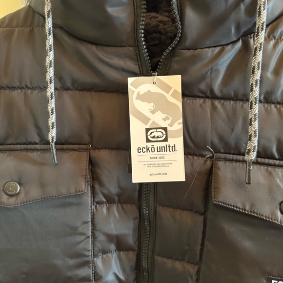 Ecko Unltd Black Puffer Vest Hooded Full Zip Mens 3XL Streetwear NWT - Picture 3 of 9